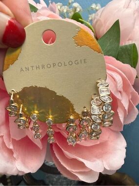 Anthropologie Gold Crystal Multi-Style Earring Set